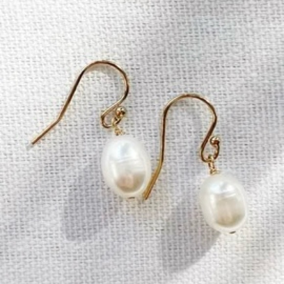 14k gold vermeil natural freshwater pearl drop earrings HAND CRAFTED - Picture 1 of 2